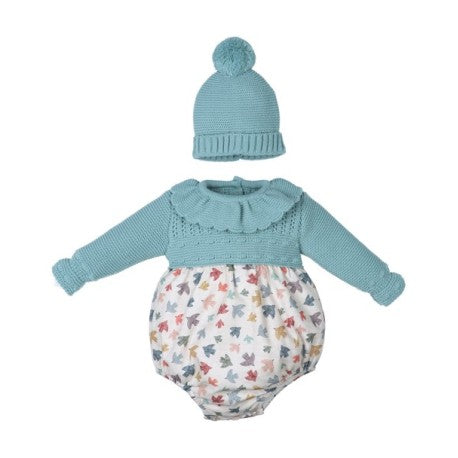 conjunto 2 piezas beb ranita manga larga tejido combinado y gorro punto 29863 tony bambino alm 29863_1