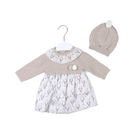 Conjunto de 2 piezas: vestido tejido combinado y gorro punto-28568-Tony Bambino