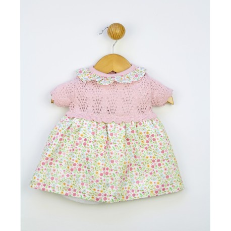 vestido manga corta tejido combinado cuello volante 24351 popys alm 24351_1